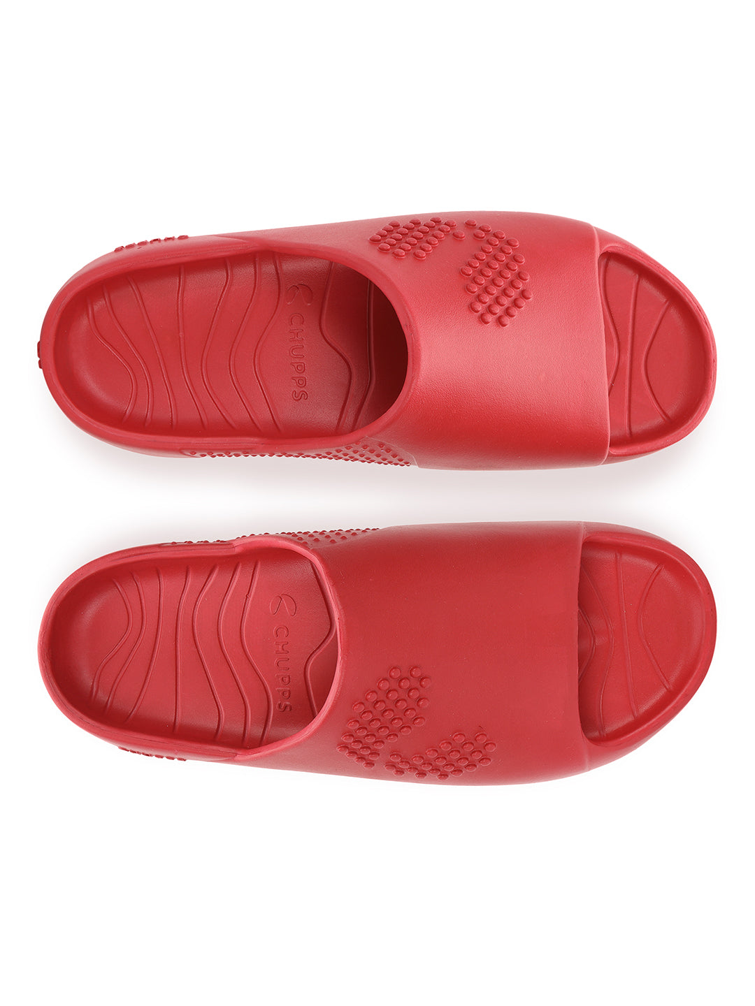 Top view of 100% bio degradable red chupster with  open toe and sealed edges