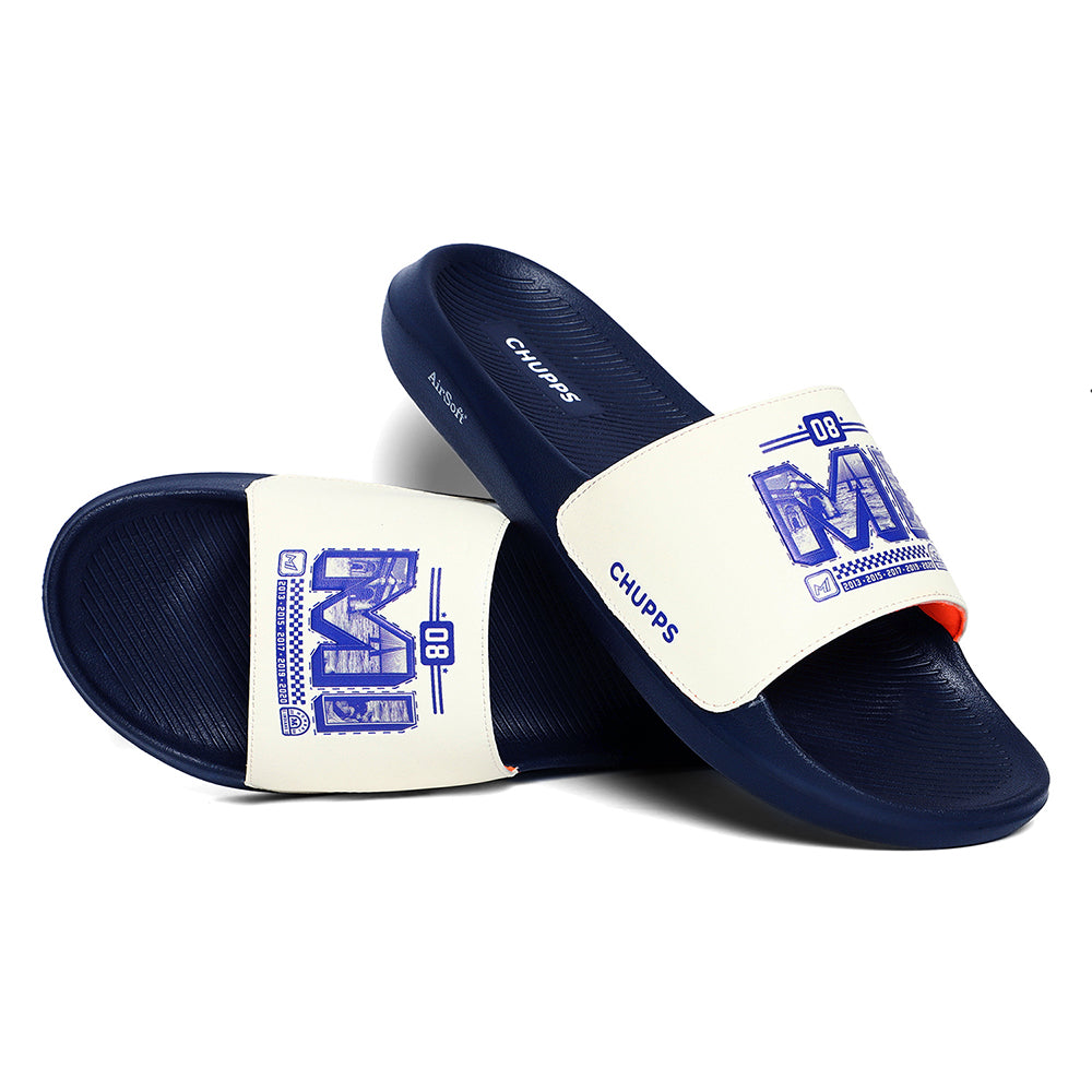 Chupps X Mi Victory White &amp; Navy Sliders