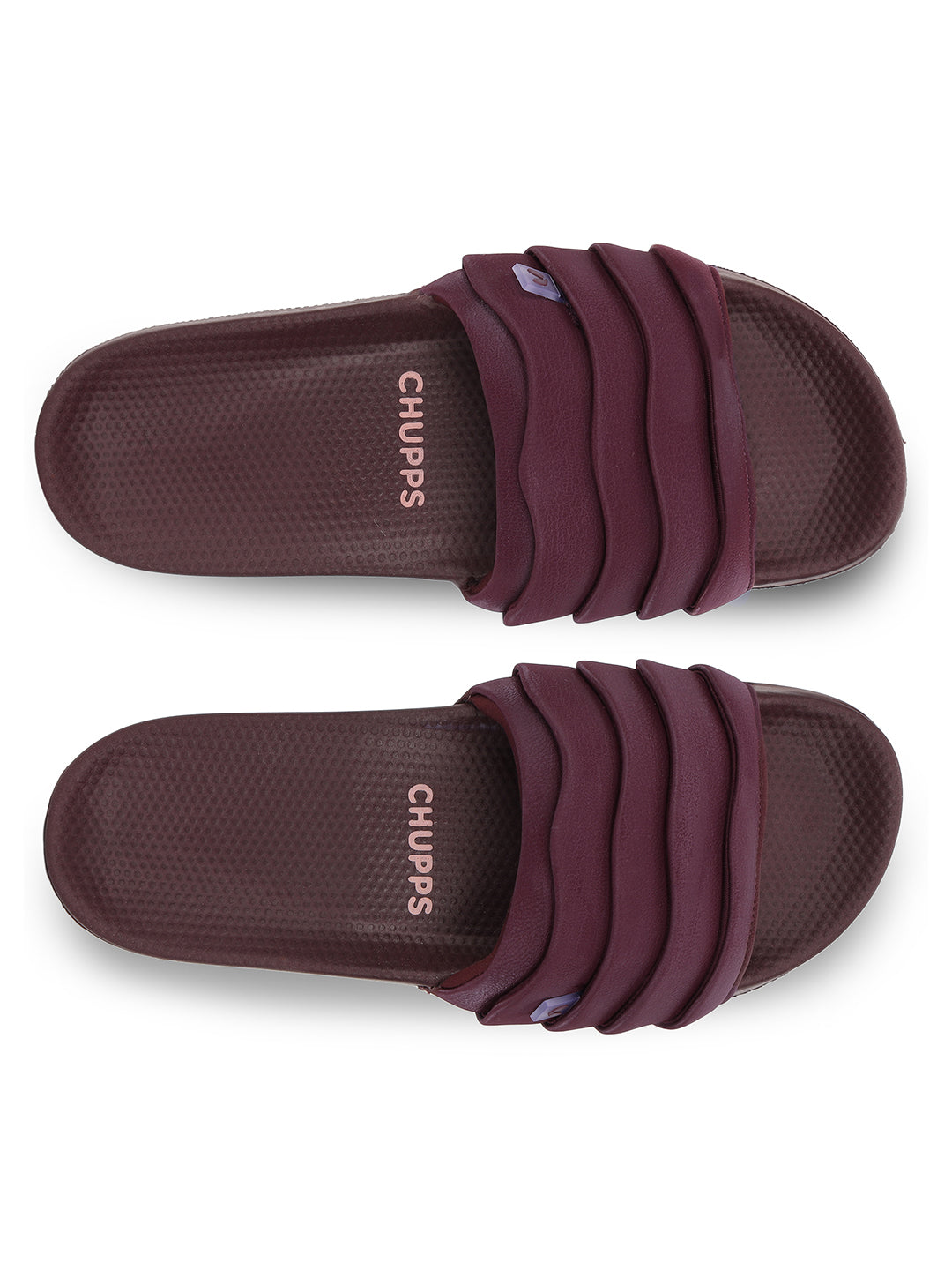 Pair of maroon slider with petal-inspired upper