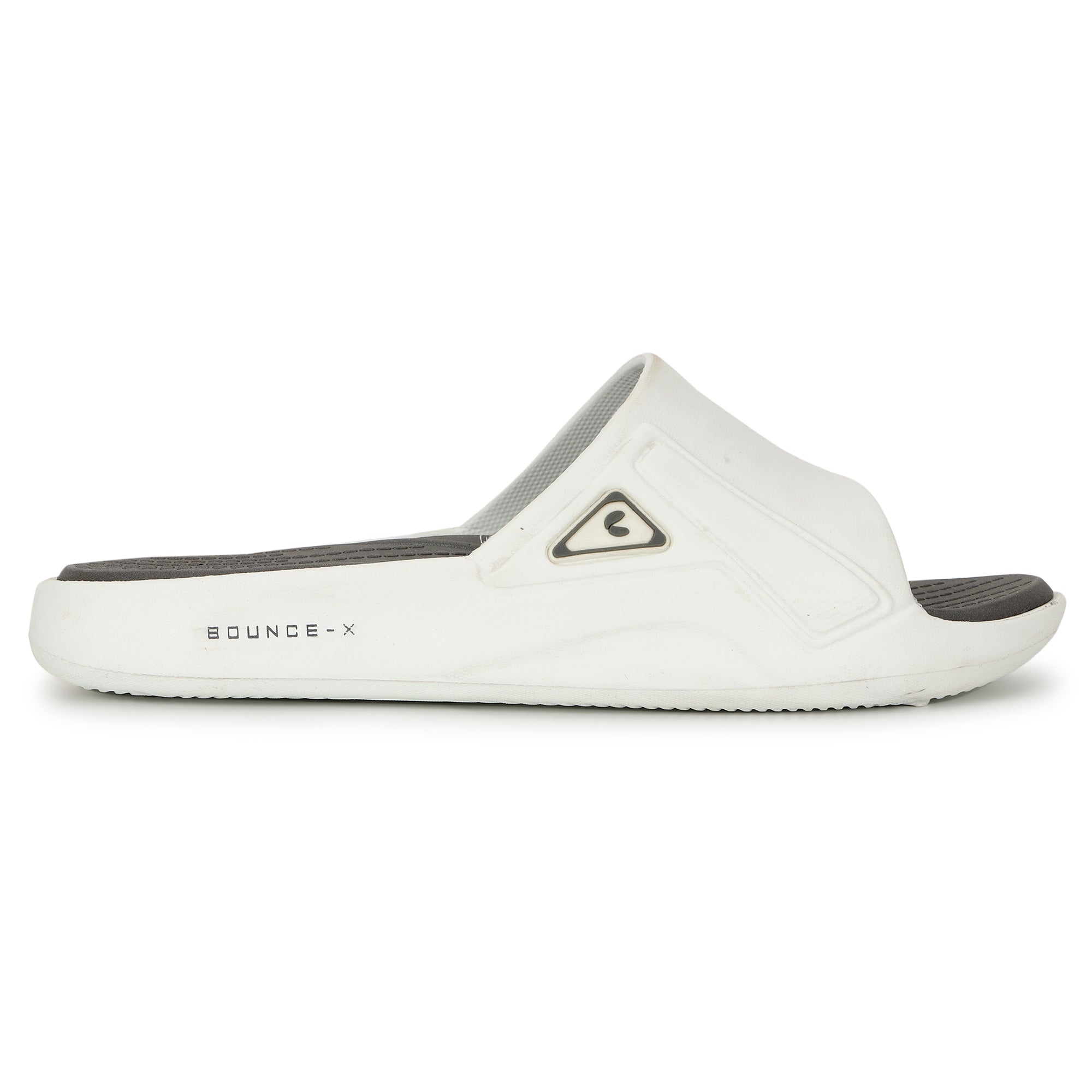 White sliders for men shown with a clean, minimal design
