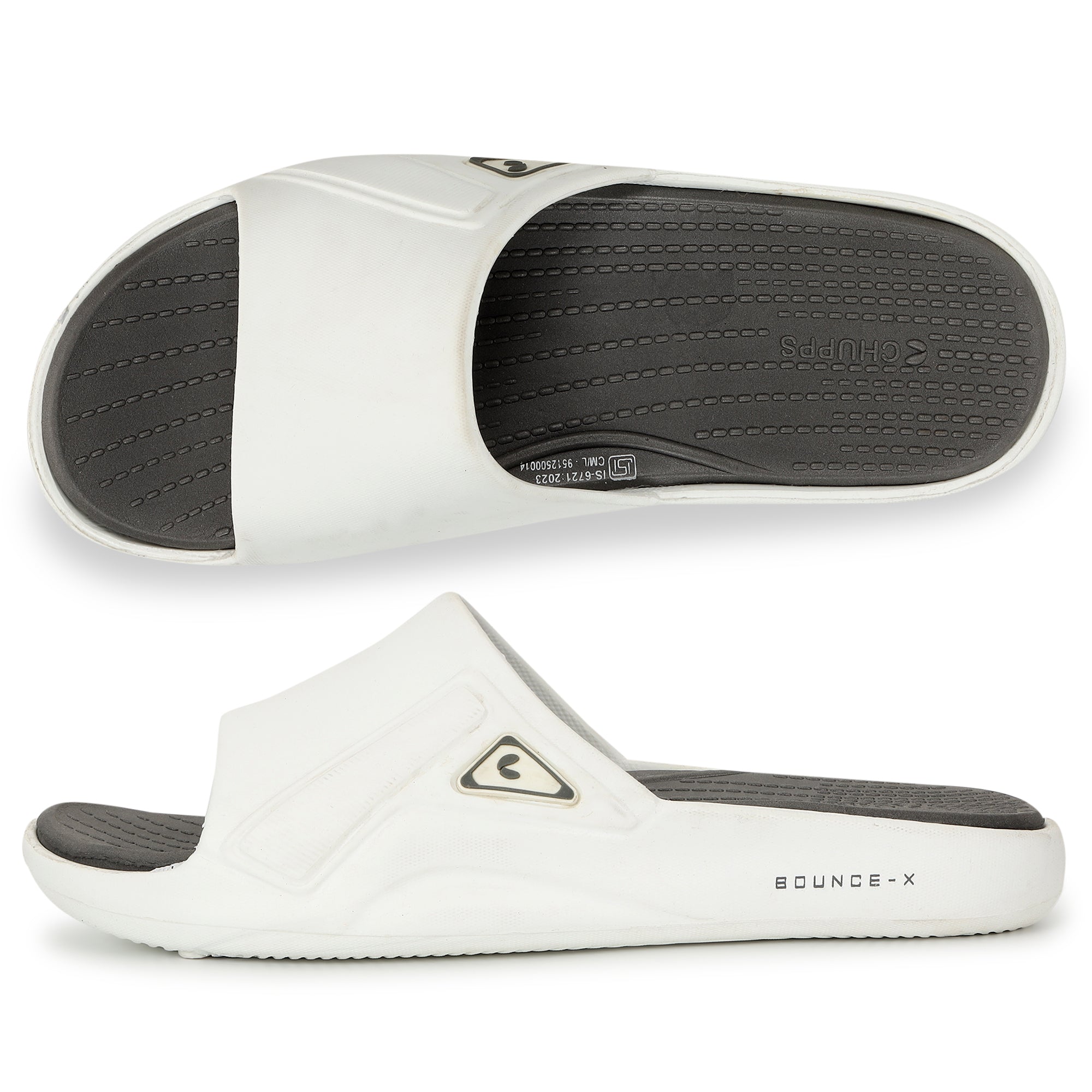 Side angle and top view showing dual-density cushioned sole