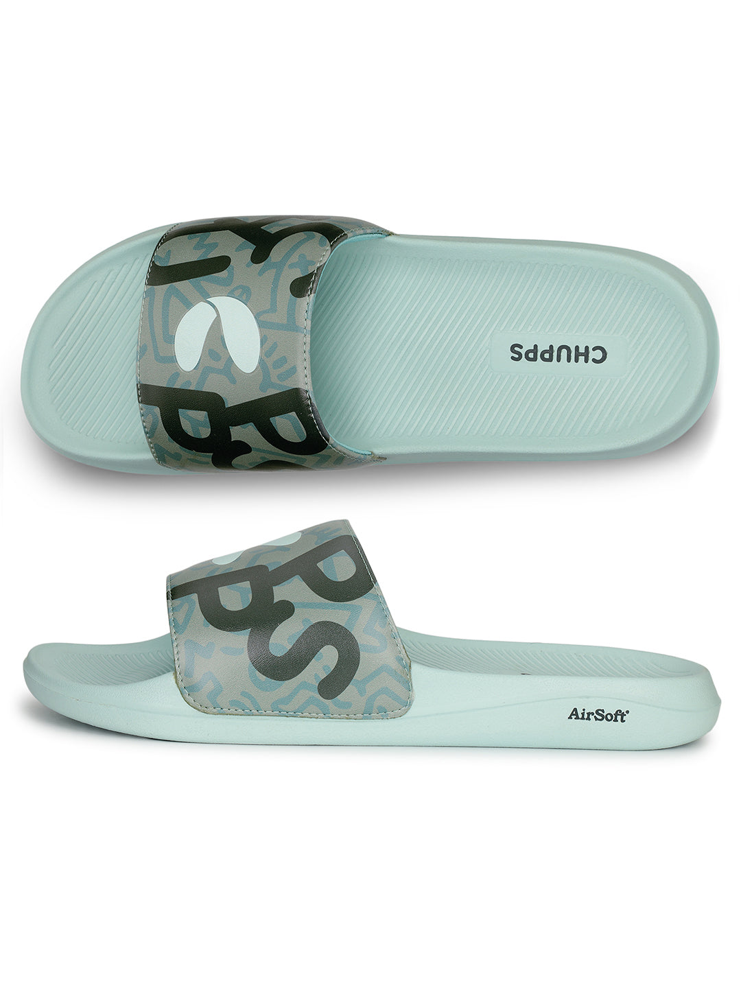 Comfortable men’s green sliders for casual streetwear . 
