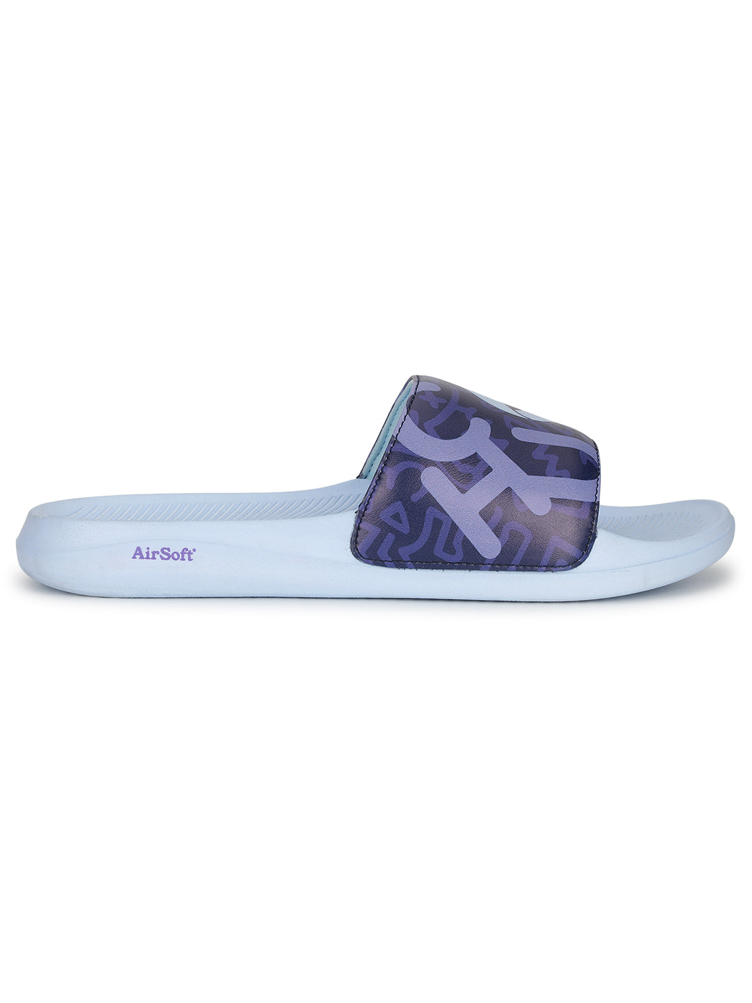 Tumble men’s navy blue sliders with PowerGrip cushioned footbed and side angle .