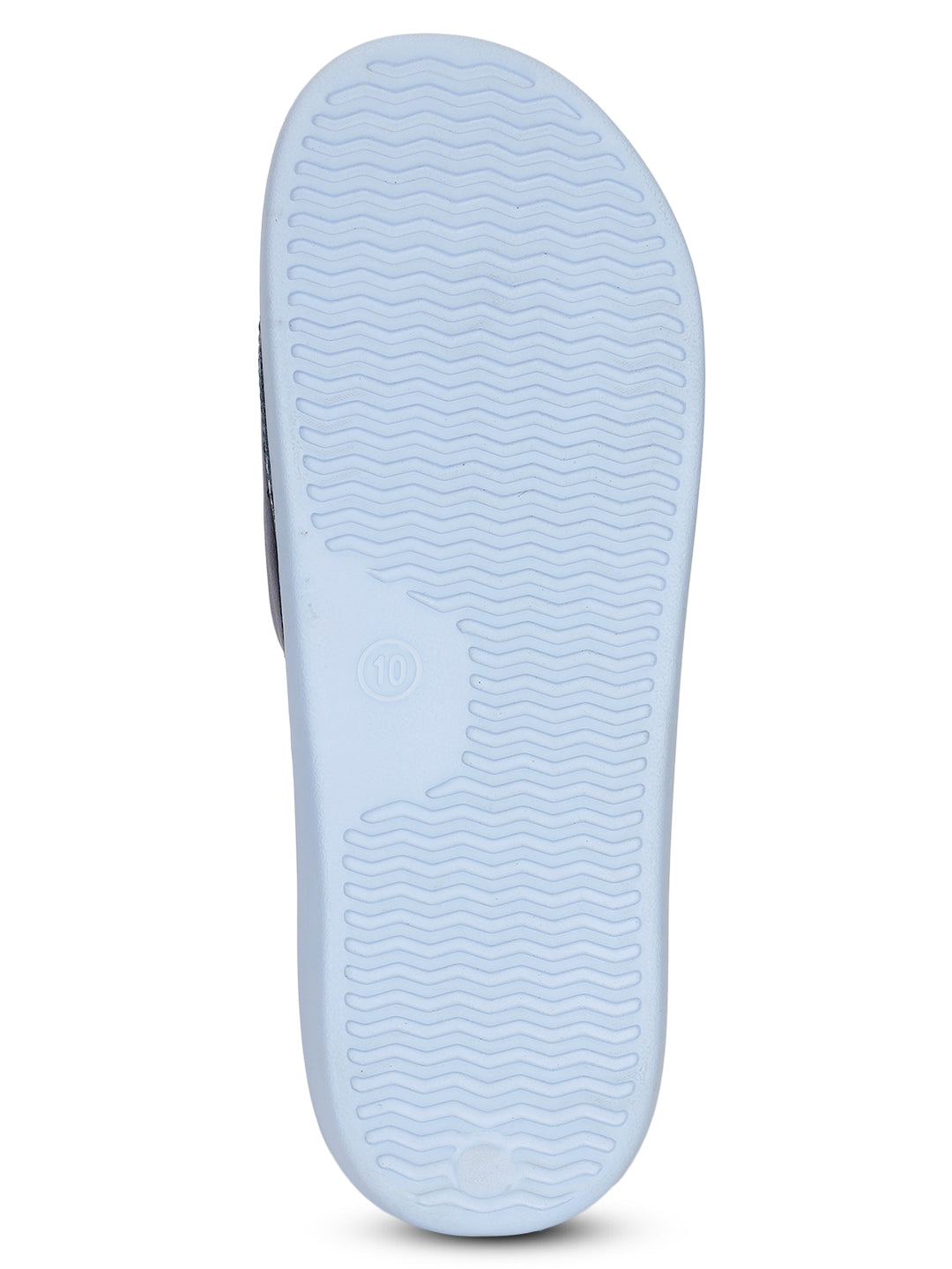 Light blue sole of a Chupps Tumble on a white background  .Comfortable men’s navy blue sliders for casual streetwear