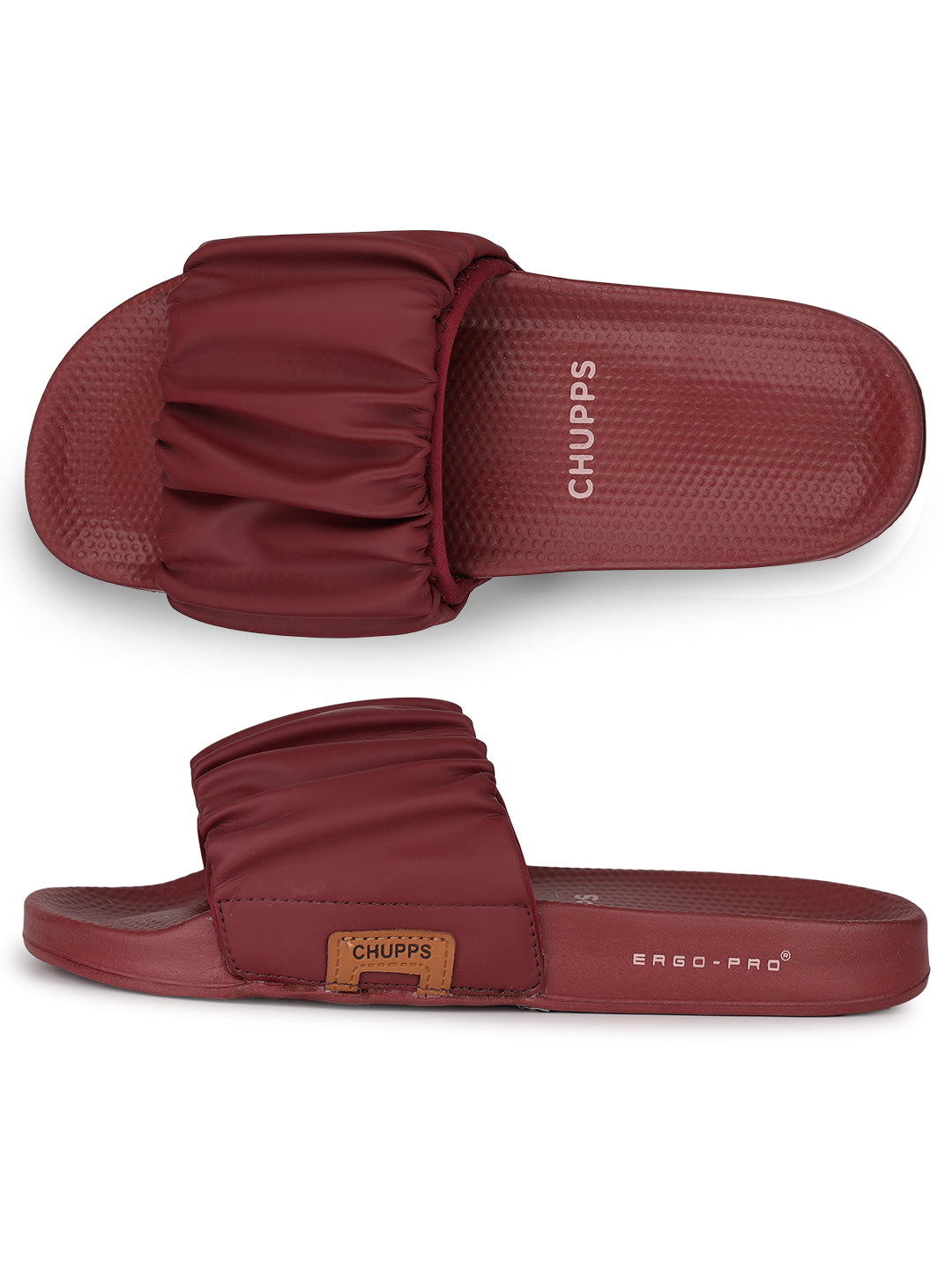 Ruffel Maroon Sliders - Women