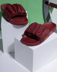 Ruffel Maroon Sliders - Women