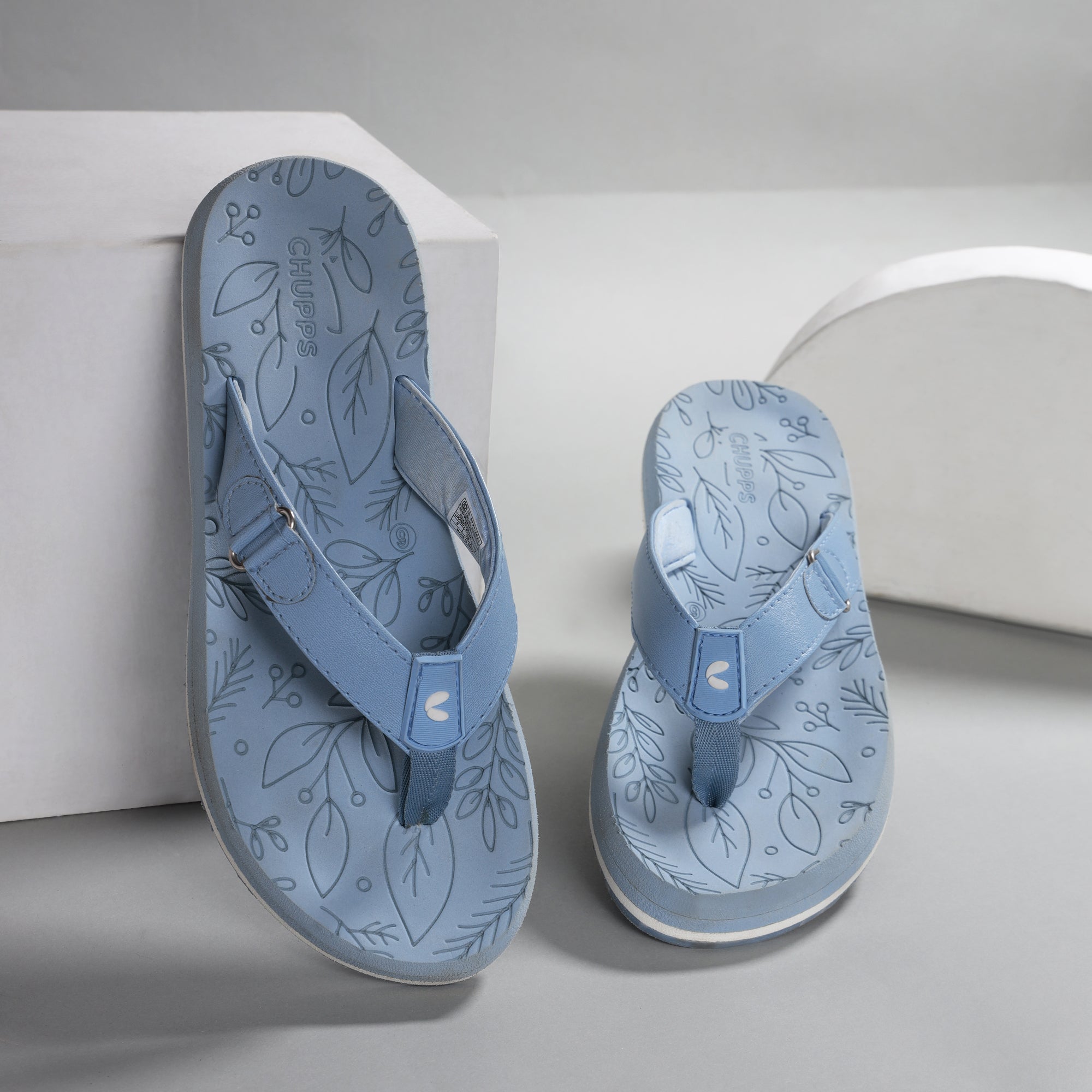 Women's sky blue casual flip-flops with cushioned footbed detail