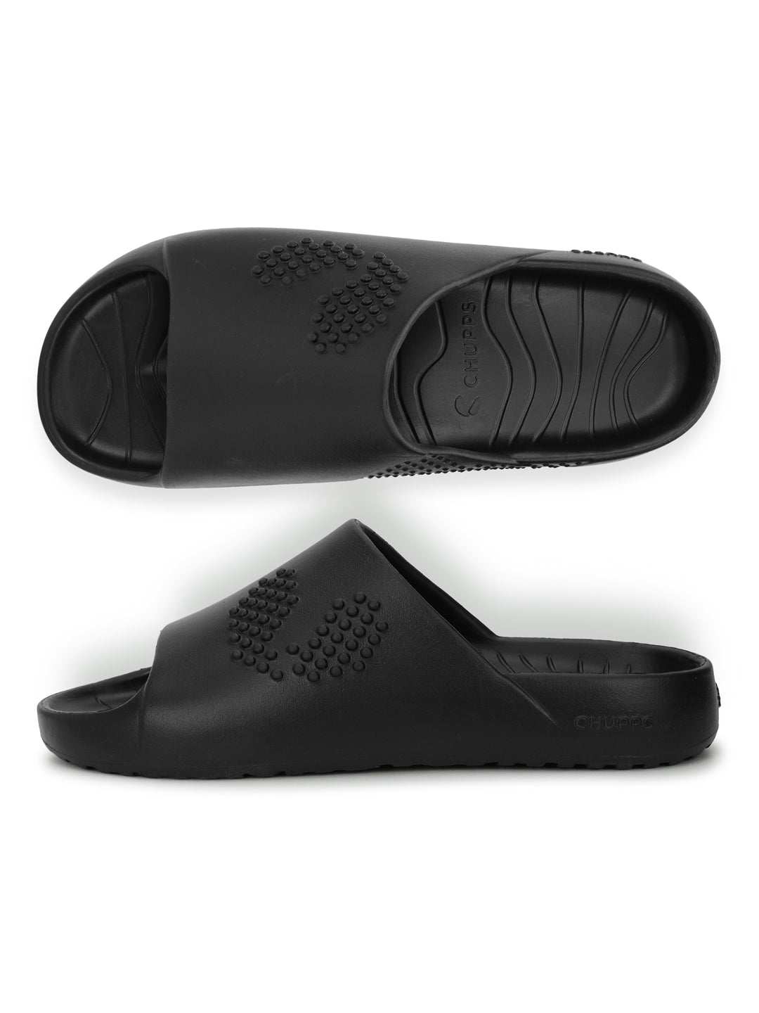 Textured sole for better grip on wet floors and minimalist single-colour look of Chupster Black
