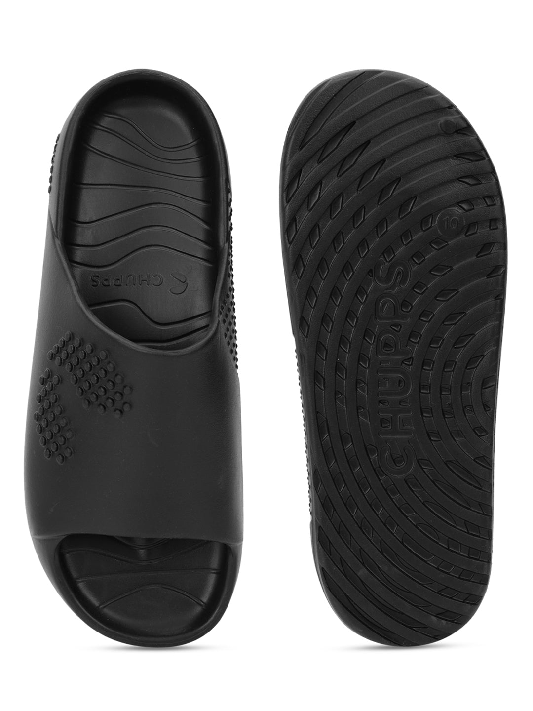 Front and back image of Textured sole for better grip on wet floors .