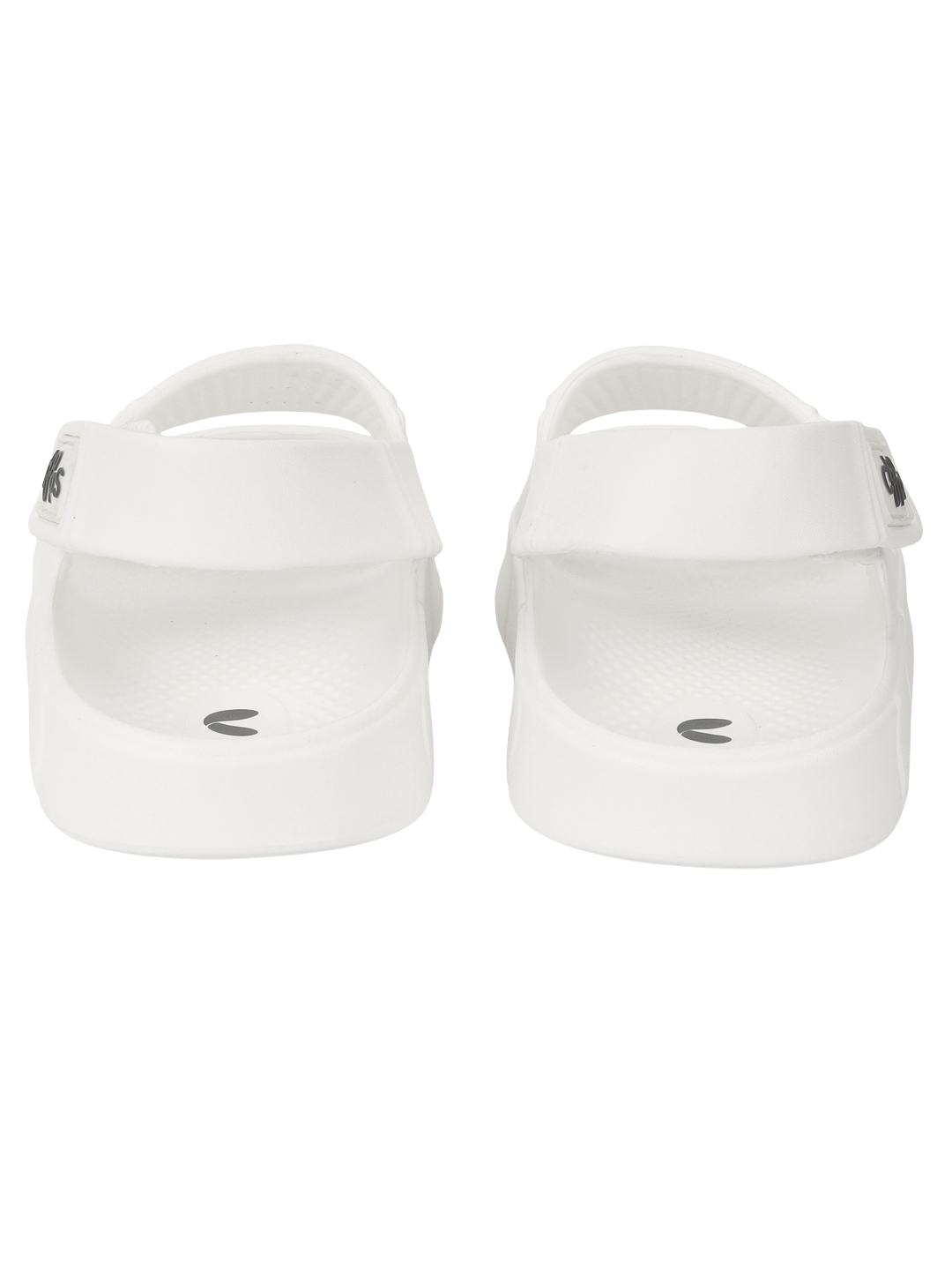 Chunky Sandals_almond_white chucky pair of white sandals with a brand logo on a white background