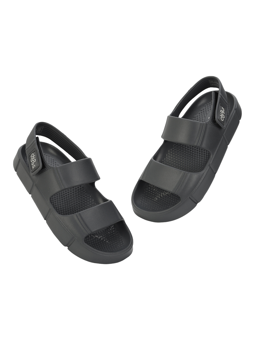 Chunky Sandals_dark_grey chunky pair of black sandals on a white background