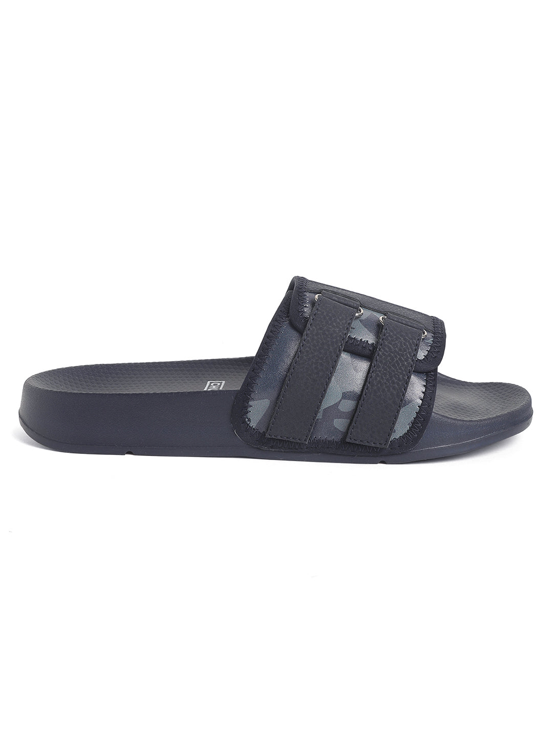 Camo Secure-Fit navy blue camo sliders side view showing ranger print upper.