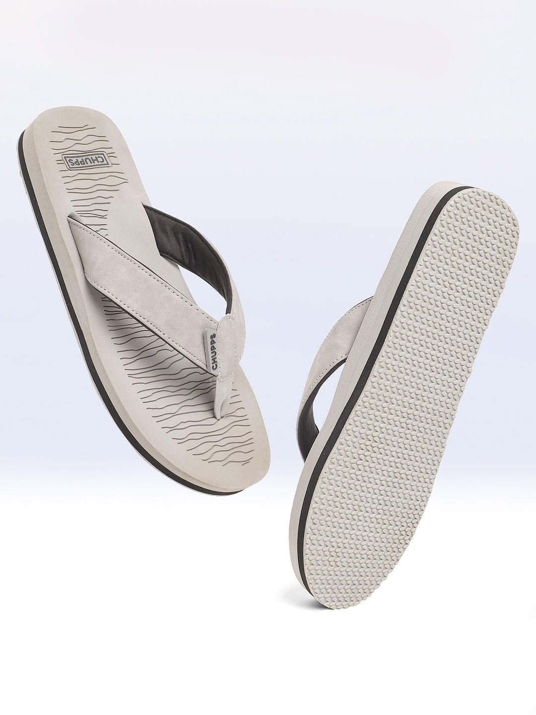 Light grey V-strap slippers with cushioned sole