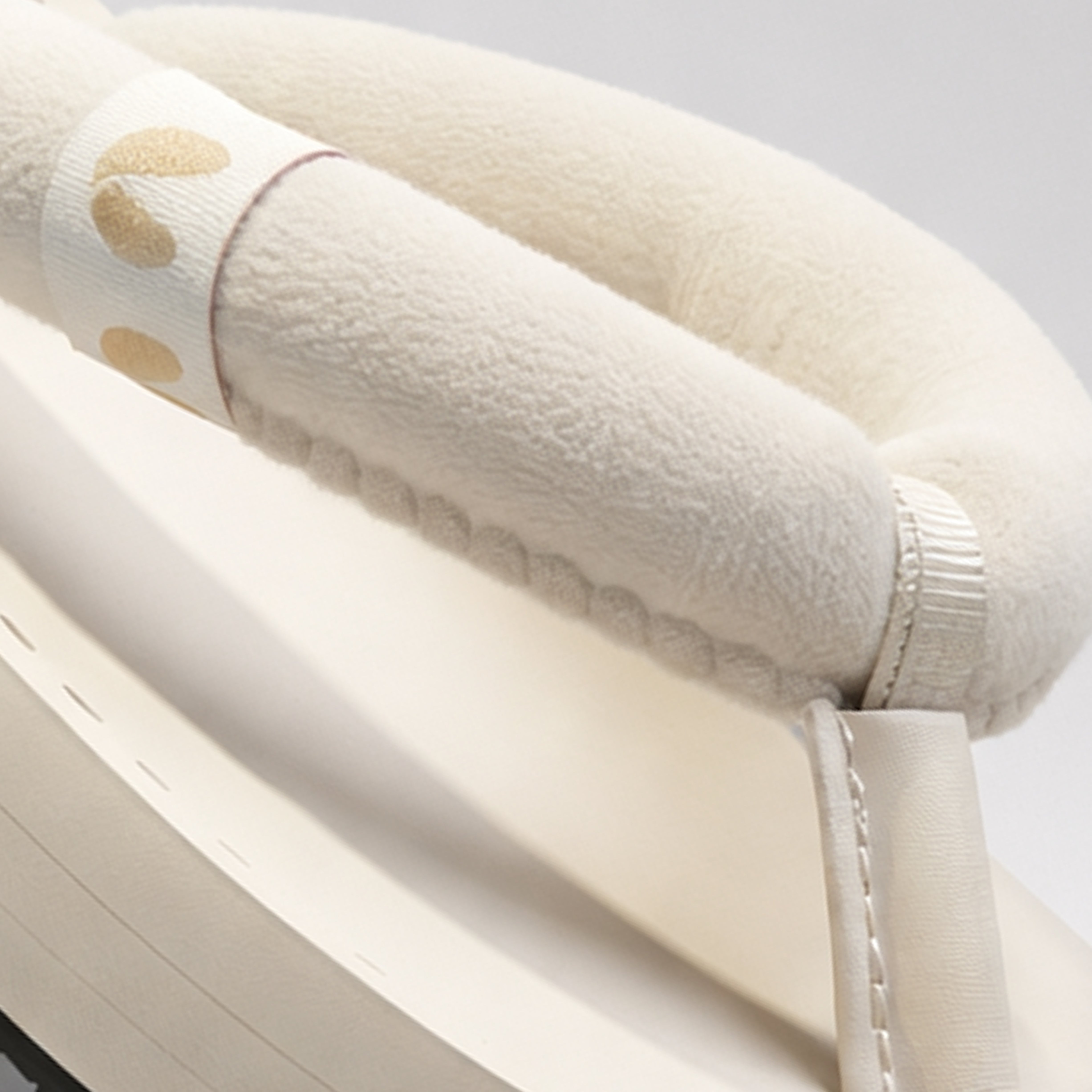 Close-up of a textured Chupps beige fabric roll on a white background